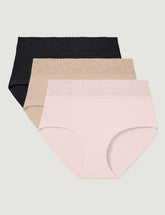 Women's Cool Cotton High Rise Brief, Lace Waist (3-Pack)